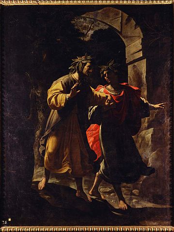 Dante e Virgílio ao Inferno ou o dante liderado por Virgílio oferece  consolações às almas da invejável Ilustração do Inferno da Divina Comédia  (Divina
